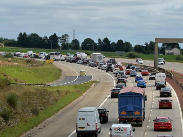 Queues of traffic on the A1M heading for Leeds Festival.