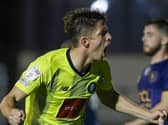 Harrogate Town striker Danilo Orsi celebrates his second goal against Mansfield Town. Picture: Matt Kirkham