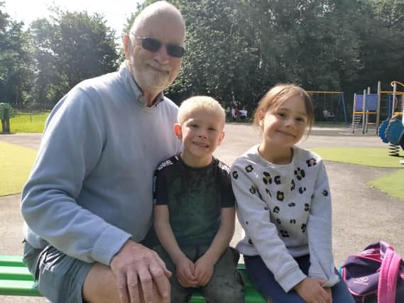 Veteran Harrogate cyclist Bill Hitchcock who is raising money in an epic charity ride for Archie's Army with Holly and little Archie himself.
