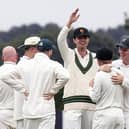 Harrogate CC players celebrate a wicket during Saturday's victory at York CC. Picture: Ian Parker