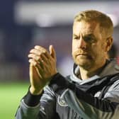 Simon Weaver applauds Harrogate Town's travelling support following Tuesday night's 2-2 draw at Crawley. Pictures: Matt Kirkham
