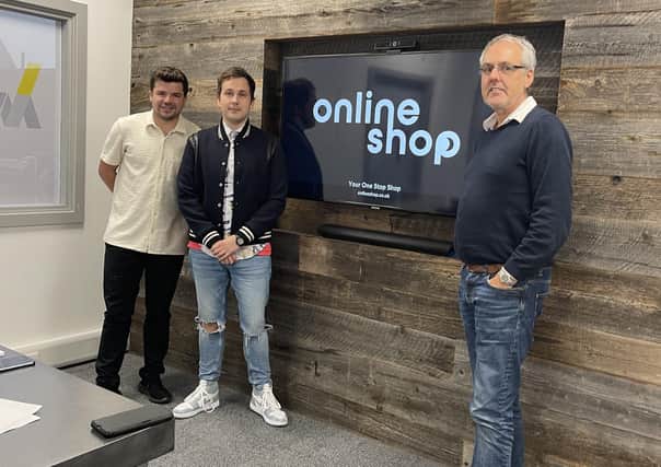 Joe Todd and Terry McGinnis, co-founders of Harrogate-based OnlineShop, with lead investor Robin Vauvelle.