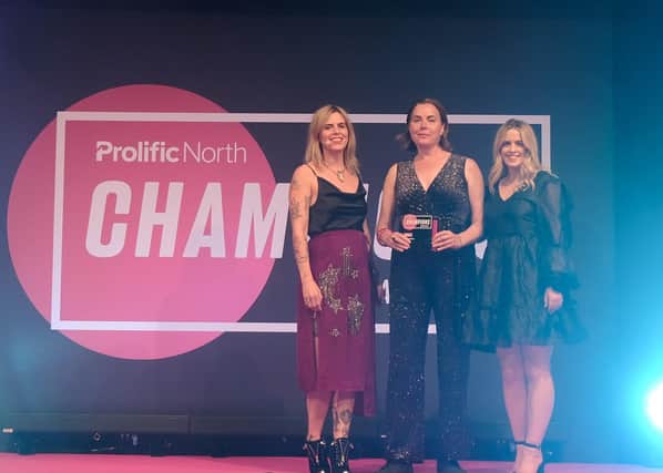 Harrogate social enterprise PR firm Cause UK was named PR Agency of the Year 2021 at the Prolific North Awards. Pictured (l to r): award host Hattie Pearson, managing director of Cause UK Clair Challenor-Chadwick, and Laura Maguire, client manager for YouGov, which sponsored the award.