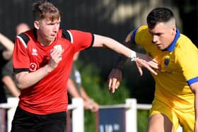 Mark Simpson in action during Knaresborough Town's recent home defeat to Staveley Miners Welfare. Pictures: Gerard Binks