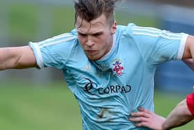 New Harrogate Railway striker Rhys Davies in action for Liversedge.