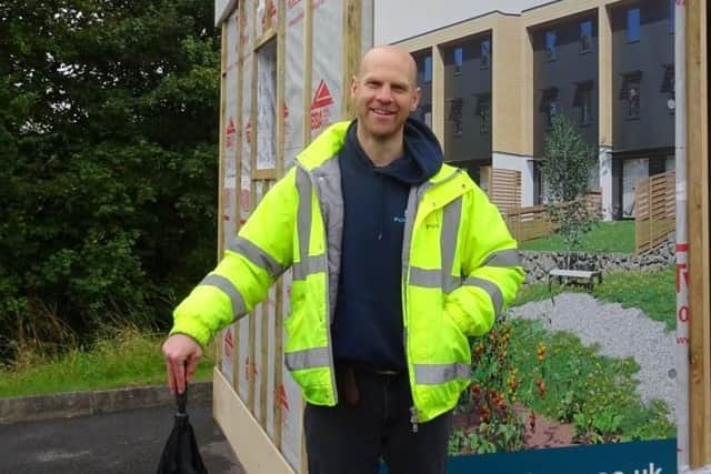 One of the big attractions at the launch event was an eco-friendly house built by Pure Haus in just two days. Kevin Pratt, a co-director of the company, is pictured.