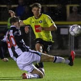 Danilo Orsi fires home Harrogate Town's second goal during Tuesday's EFL Trophy win over Newcastle United Under-21s. Picture: Matt KIrkham