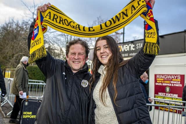 Harrogate Town fan Dave Worton, left, with his daughter, Molly.
