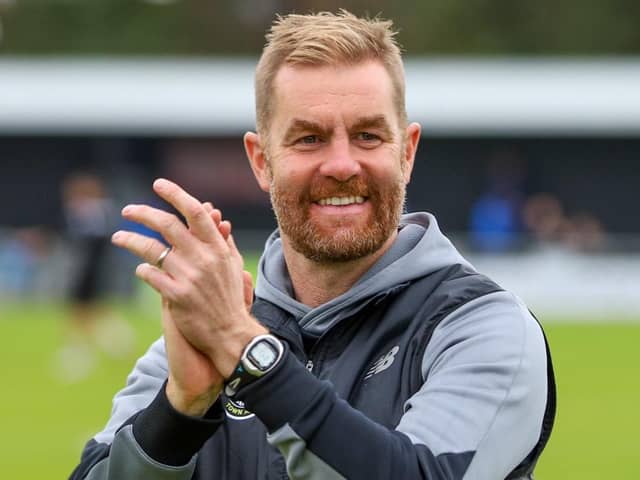 Harrogate Town manager Simon Weaver was thrilled with his side's performance against Scunthorpe United last time out and has challenged his players to pick up where they left off when they visit Colchester United this weekend. Pictures: Matt Kirkham