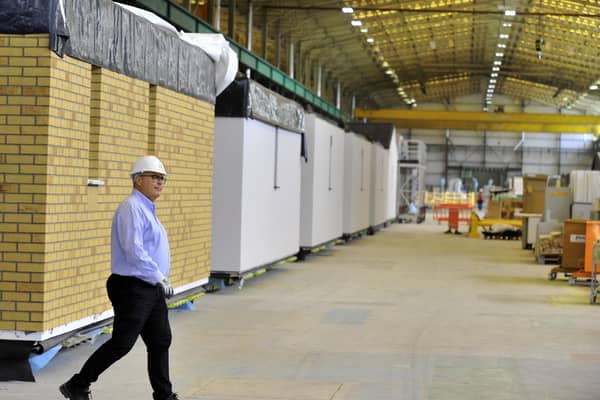 Dave Sheridan, CEO of Ilke Homes at Flaxby near Knaresborough, walking between the modular homes being built. PHOTO: Gary Longbottom.