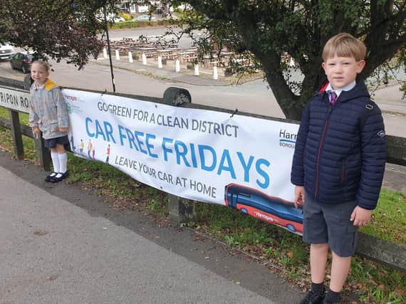Children from St Joseph's Catholic Primary in Harrogate enjoying their walk to school on a Car Free Friday.