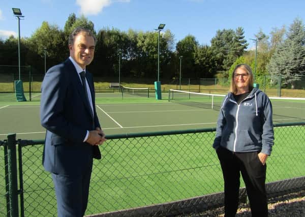 Ripon MP Julian Smith with Diane Hutchinson at Ripon Tennis Centre.