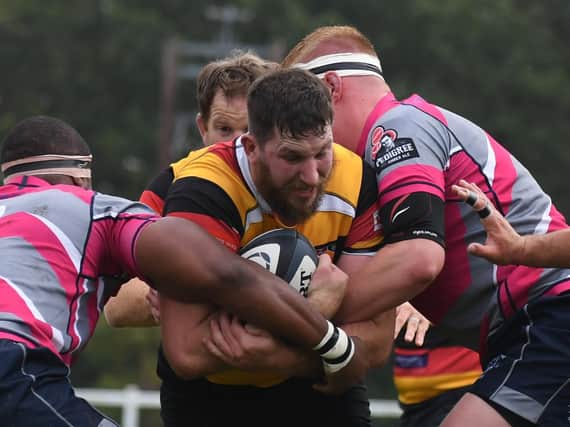Sam Brady in action for Harrogate RUFC during last weekend's home defeat to Stourbridge. Picture: Gerard Binks