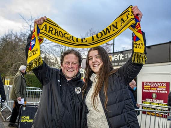 Harrogate Town supporter Dave Worton, left, and his daughter Molly outside the EnviroVent Stadium.