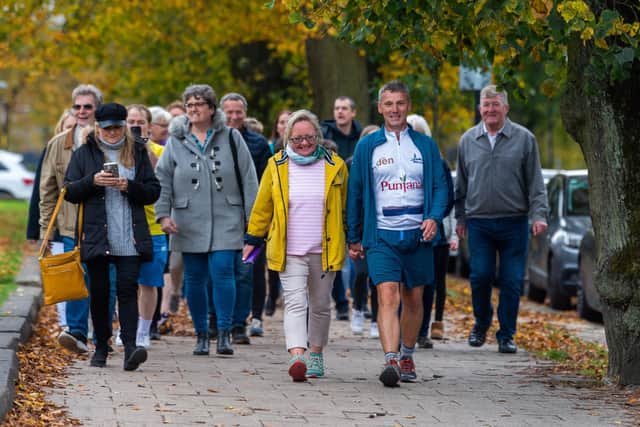 Approximately 40 people joined Graham on his final mile from Harrogate Sports and Fitness Centre to the den on Cambridge Road