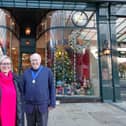 Harrogate BID and The Rotary Club of Harrogate are launching this year’s Christmas Shop Window competition. Pictured are Harrogate BID Chair Sara Ferguson and Rotary Club of Harrogate member, Graham Saunders.