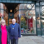 Harrogate BID and The Rotary Club of Harrogate are launching this year’s Christmas Shop Window competition. Pictured are Harrogate BID Chair Sara Ferguson and Rotary Club of Harrogate member, Graham Saunders.