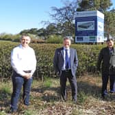 Andy Makin (left), managing director of EnviroVent, on the site of the company's new zero-carbon headquarters, west of Harrogate, with Sam Allen, construction director at Sutcliffe Construction; David Dickson, from the LEP; and Daniel Martin from Teakwood Developments.