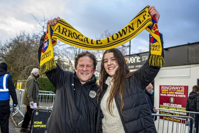 Harrogate Town supporter Dave Worton, left, with his daughter, Molly, outside the EnviroVent Stadium.