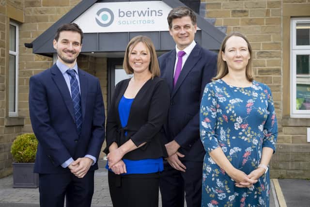 Berwins Solicitors in Harrogate has hired three new people for its Life Team. Pictured with director Julie Jewers (right), who leads the team, are (l-r) Jeremy Bristow, Kate Atkins and Derek Hellawell. PHOTO: Sam Oakes.