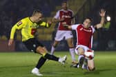 Alex Pattison takes aim at the Wrexham goal during Harrogate Town's 2-1 FA Cup win at Wetherby Road. Pictures: Matt Kirkham