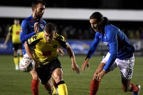 Jack Muldoon in action for Harrogate Town during the Sulphurites' FA Cup first round loss to Portsmouth in November 2019. Picture: Getty Images