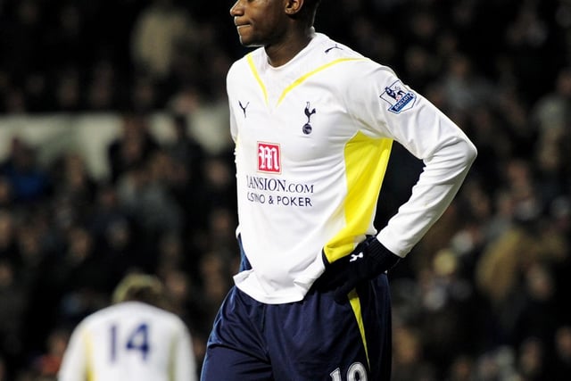 A dejected Sebastien Bassong of Spurs looks on as Leeds level the scores at 2-2 deep into injury time.