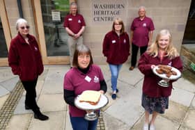 Feature on the Washburn Heritage Centre, Fewston..Volunteers pictured with cakes outside the Centre..20th May 2021..Picture by Simon Hulme