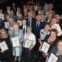 The Winners from the 2017 Harrogate & District Volunteering Oscars Awards with Jean MacQuarrie, former editor of the Harrogate Advertiser