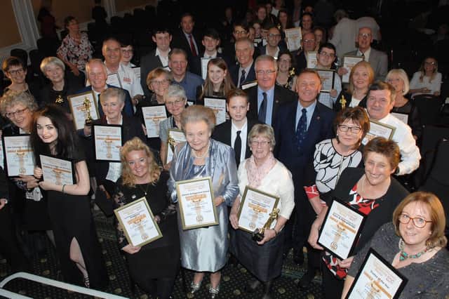 The Winners from the 2017 Harrogate & District Volunteering Oscars Awards with Jean MacQuarrie, former editor of the Harrogate Advertiser