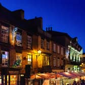 Knaresborough Christmas Market at night with Christmas twinkly lights by local photographer Charlotte Gale
