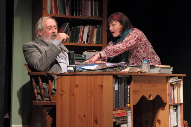 Carol Bailey as rita and Jerry Harvey as Frank in Educating Rita. Picture: Chris Iredale.