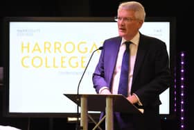 2nd October 2021Harrogate District Climate Action Festival at Harrogate College.Pictured Harrogate MP Andrew Jones speaks at the eventPicture Gerard Binks