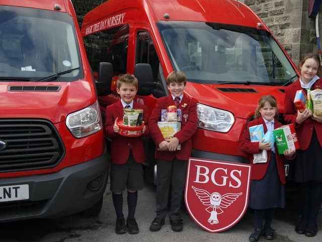 Belmont Grosvenor School pupils (left to right) Joseph Lee, James Hill, Ayla Rowe and Charities Prefect Florence Page