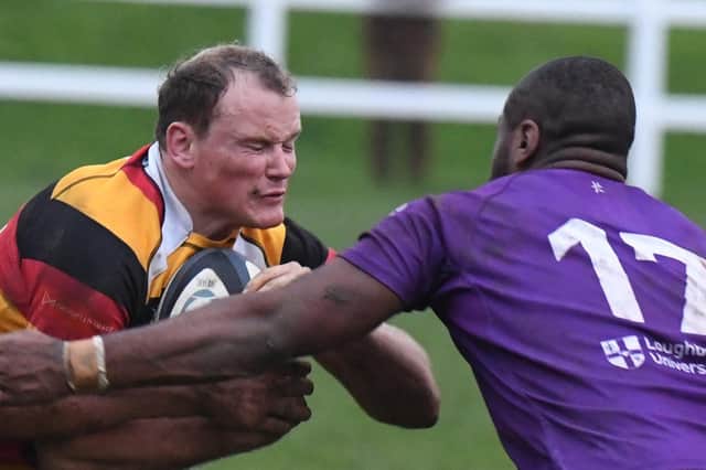 Marcus Mercer scored Harrogate RUFC's first try against Loughborough Students. Pictures: Gerard Binks