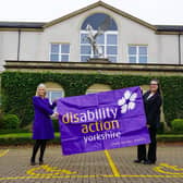 Slightly Alternative Seminar’ - Disability Action Yorkshire Chief Executive Jackie Snape, and Disability Action Yorkshire’s Financial Administration Officer, Hanne Jackson, outside Pavilions of Harrogate.