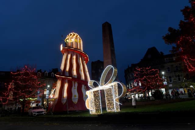 Christmas in Harrogate - A giant helter skelter is taking pride of place at the junction of Parliament Street and Cambridge Crescent opposite Bettys tea rooms.