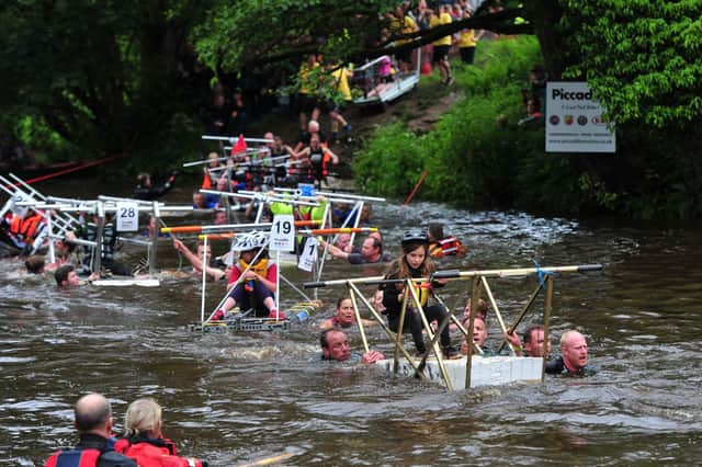 Knaresborough Bed Race crossing the river in 2019. Picture Gerard Binks