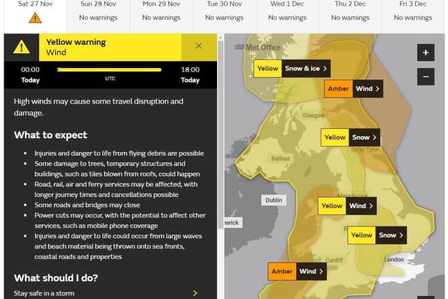 The Met Office forecast is for the stormy weather to continue throughout much of Saturday and for some heavy snow to hit Harrogate in the late afternoon and early evening.