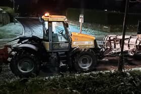 A farmer contractor’s vehicle ready to support the effort in Ampleforth, North Yorkshire