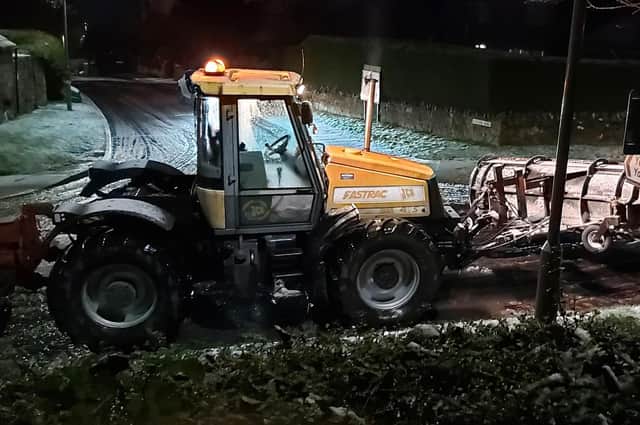 A farmer contractor’s vehicle ready to support the effort in Ampleforth, North Yorkshire