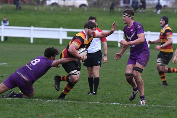Declan Thompson scored Harrogate RUFC's only try as they were beaten on the road at Huddersfield RUFC. Picture: Gerard Binks