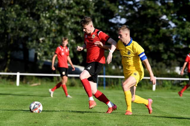 Mark Simpson in action for Knaresborough Town earlier this season. Pictures: Gerard Binks