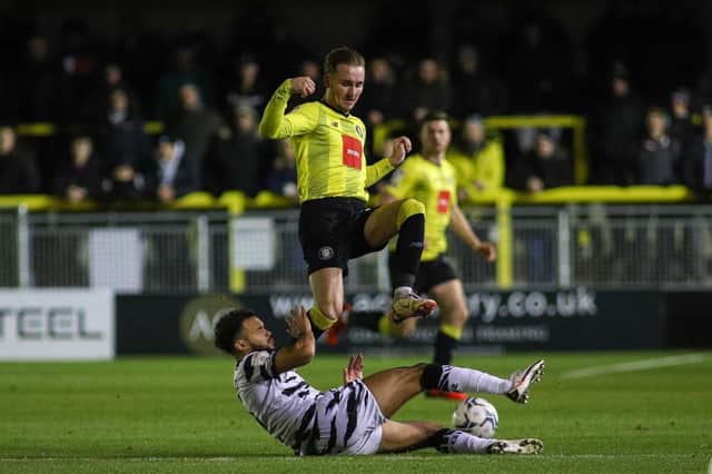 Jack Diamond in action during Harrogate Town's 4-1 home loss to Forest Green Rovers. Picture: Matt Kirkham
