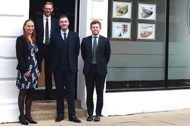 Georgina Pogge-von Strandmann, Jonathan Wearing, Shaun Hulme and James Pascoe outside the new Harrogate branch of Ison Harrison