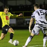 Alex Pattison in action against Forest Green Rovers on Tuesday evening. The Harrogate Town midfielder and his team-mates have been told not to dwell on that defeat ahead of Saturday's clash with Northampton. Pictures: Matt Kirkham