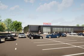 A CGI visualisation of how the new Tesco supermarket on the former gas works site at Skipton Road in Harrogate will look.