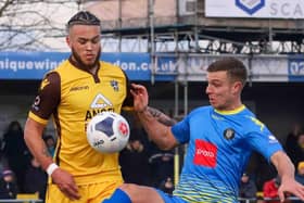 Harrogate Town striker Jack Muldoon in action against Sutton United during the club's previous trip to Gander Green Lane back in November, 2019. That game ended 3-1 to the hosts. Pictures: Matt Kirkham