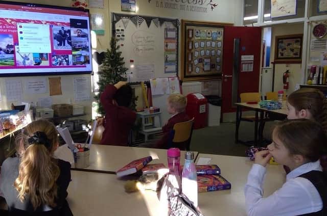 Pupils enjoying their virtual session with author Michael Man at Ashville Prep School in Harrogate.