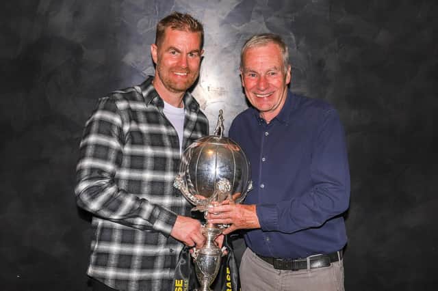 Harrogate Town manager Simon Weaver and chairman Irving Weaver with the FA Trophy following the club's Wembley success over Concord Rangers in May. Pictures: Matt Kirkham
